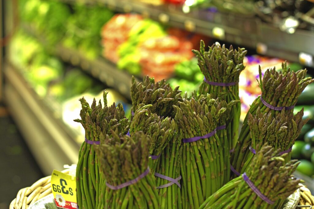 Asparagus and fresh produce at a supermarket